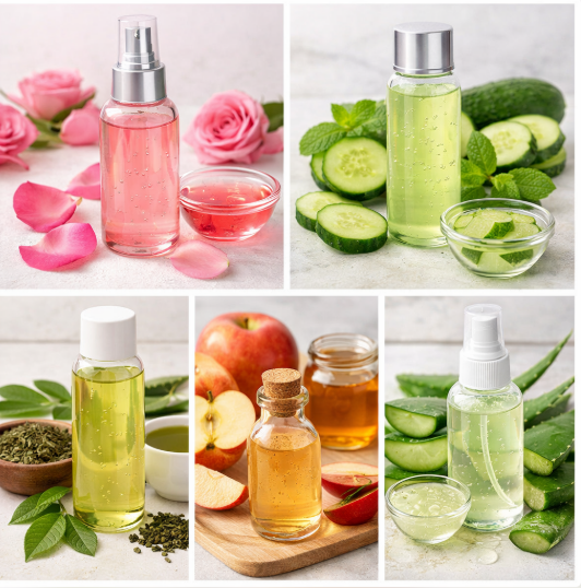 Nước hoa hồng giúp cân bằng da, làm sạch nhẹ nhàng và hỗ trợ các bước dưỡng da tiếp theo.