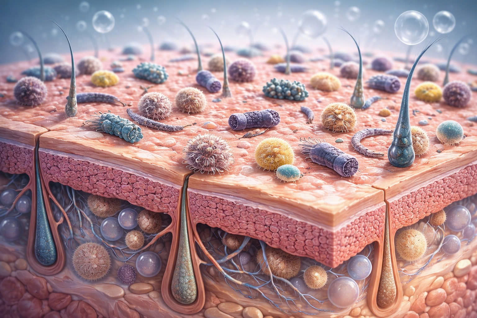 Hình ảnh mô phỏng hệ vi sinh trên da