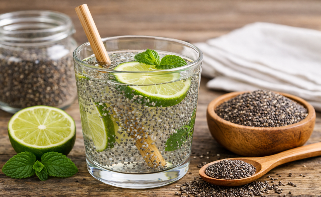 Nước hạt chia giàu omega-3 và chất chống oxy hóa tốt cho da.