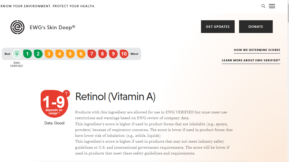 Tra cứu thành phần mỹ phẩm Retinol trên EWG