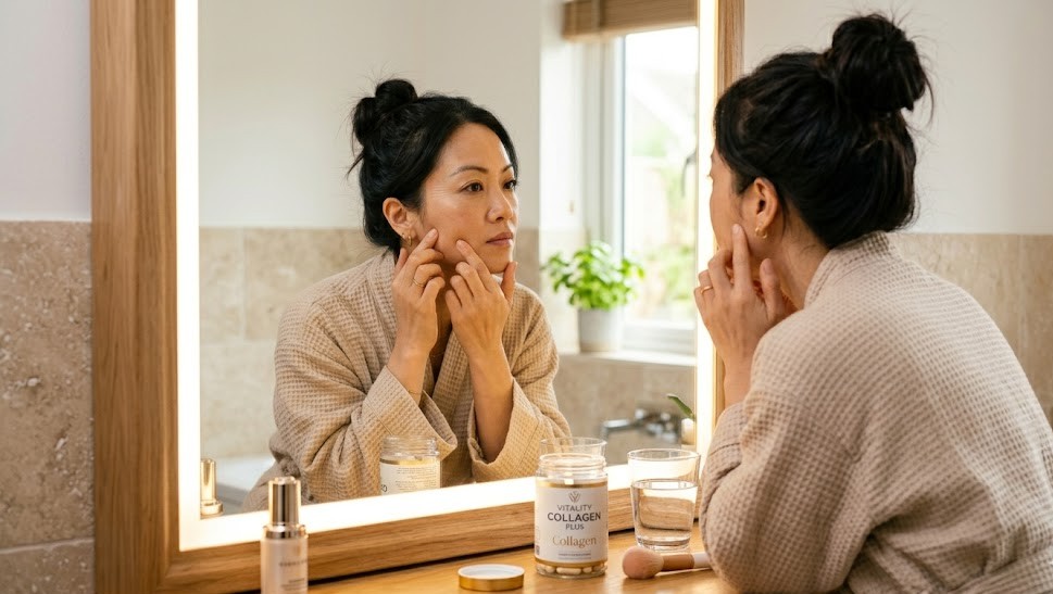 Sự suy giảm khả năng tổng hợp collagen nội sinh khiến làn da dần mất đi độ căng mịn, trở nên mỏng hơn, xuất hiện nếp nhăn và dấu hiệu chảy xệ rõ rệt.