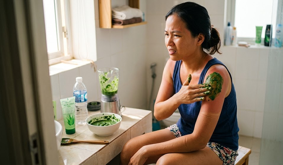 Rau mồng tơi cấp ẩm, làm dịu da ngay tức thì cho làn da bị cháy nắng.